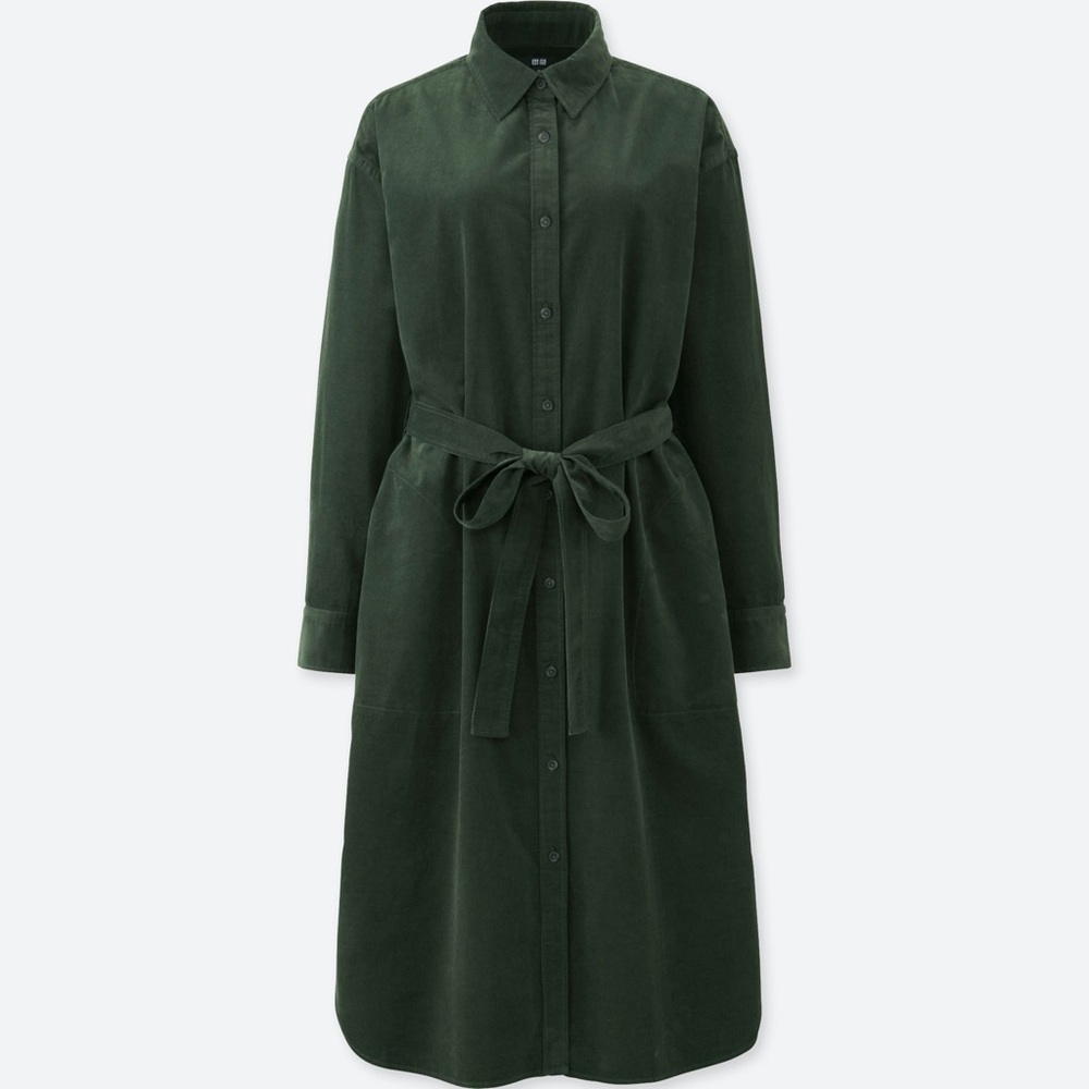 UNIQLO CORDUROY GREEN SHIRT DRESS